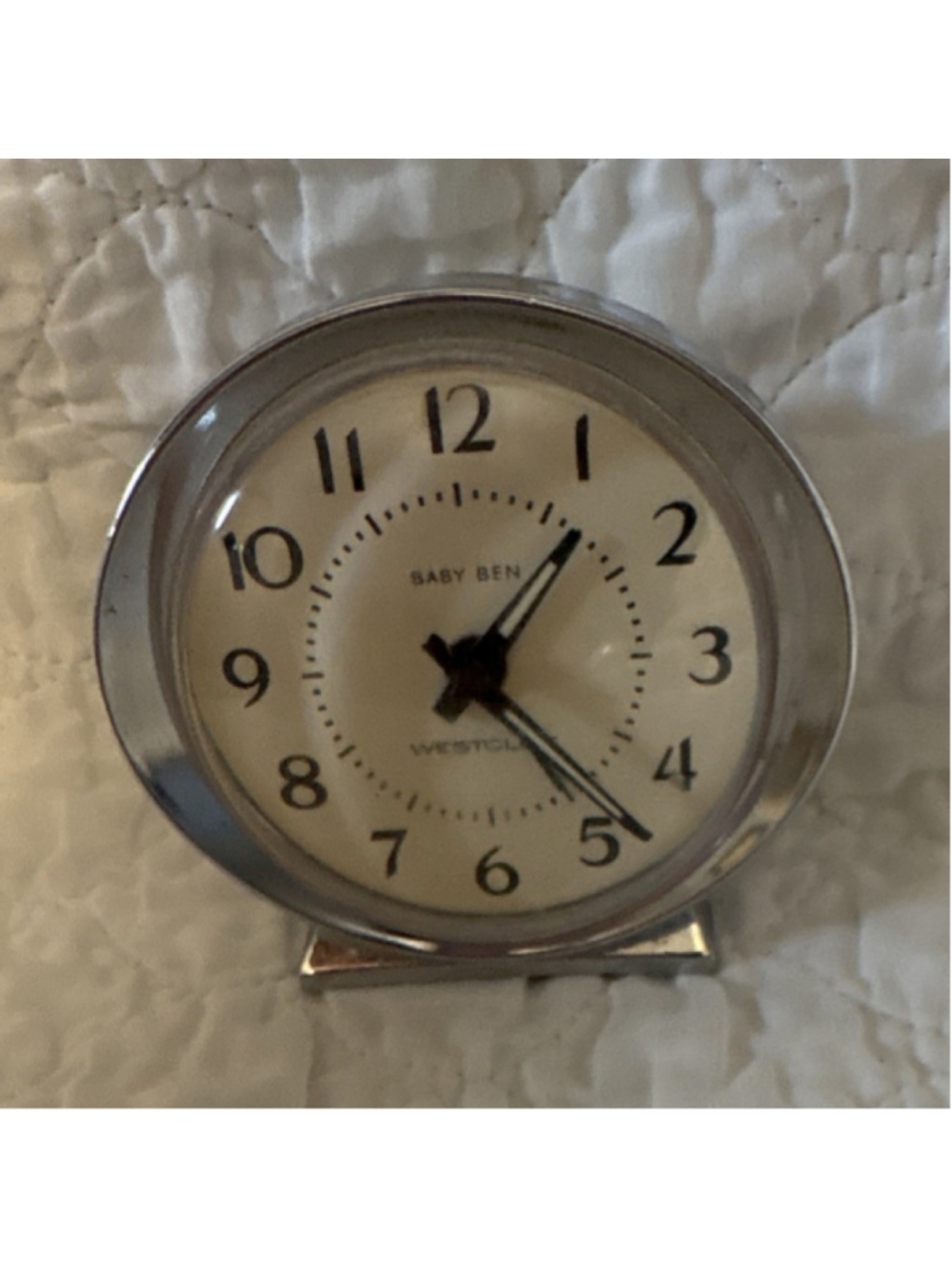 Westclox Baby Ben Analog Alarm Clock Round Silver/White Chrome Battery Powered